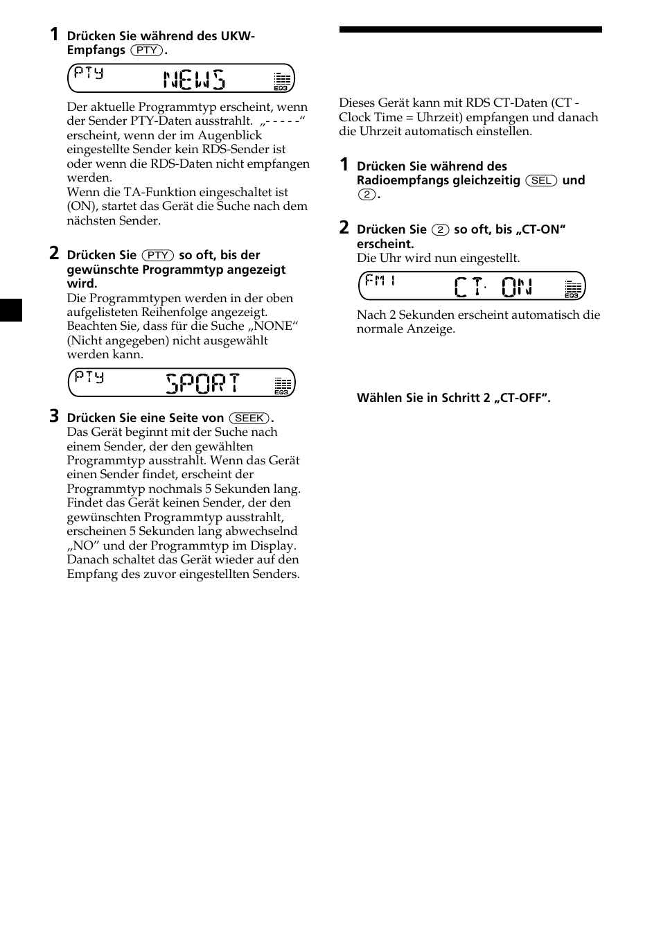 Automatisches einstellen der uhr | Sony XR-CA370X User Manual | Page 36 / 112