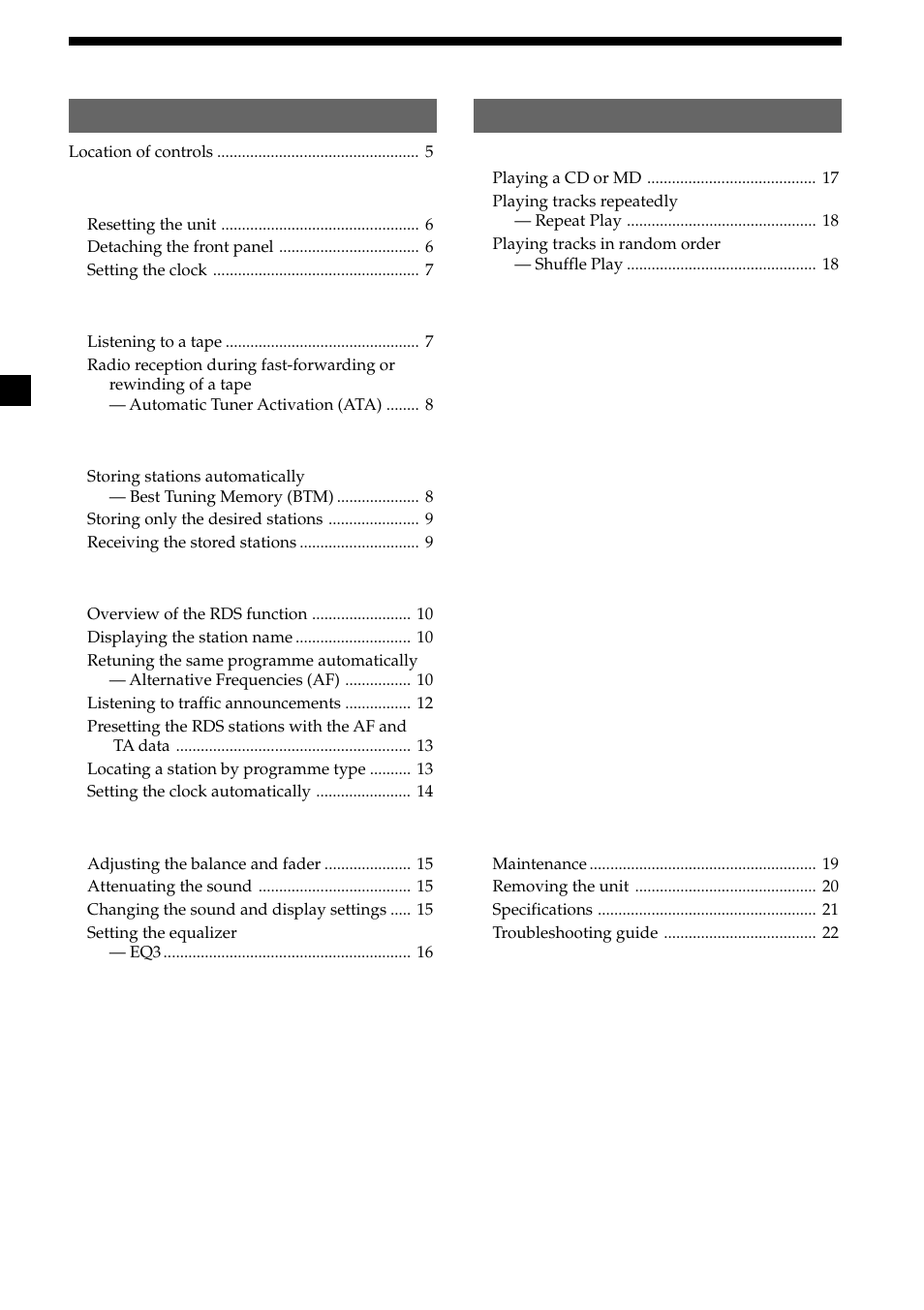 4table of contents | Sony XR-CA370X User Manual | Page 4 / 112