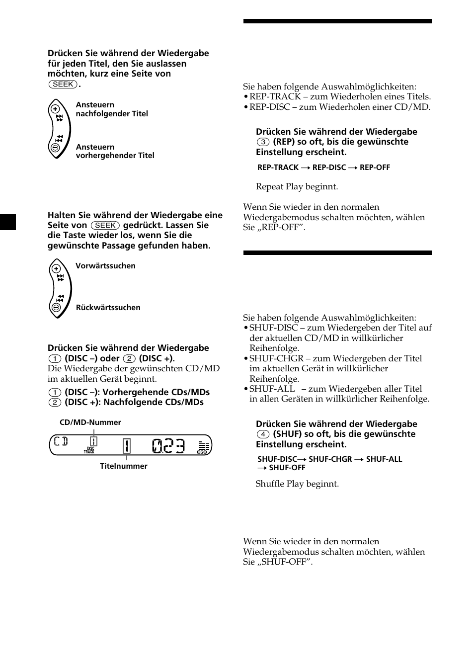 Wiederholtes wiedergeben von titeln | Sony XR-CA370X User Manual | Page 40 / 112