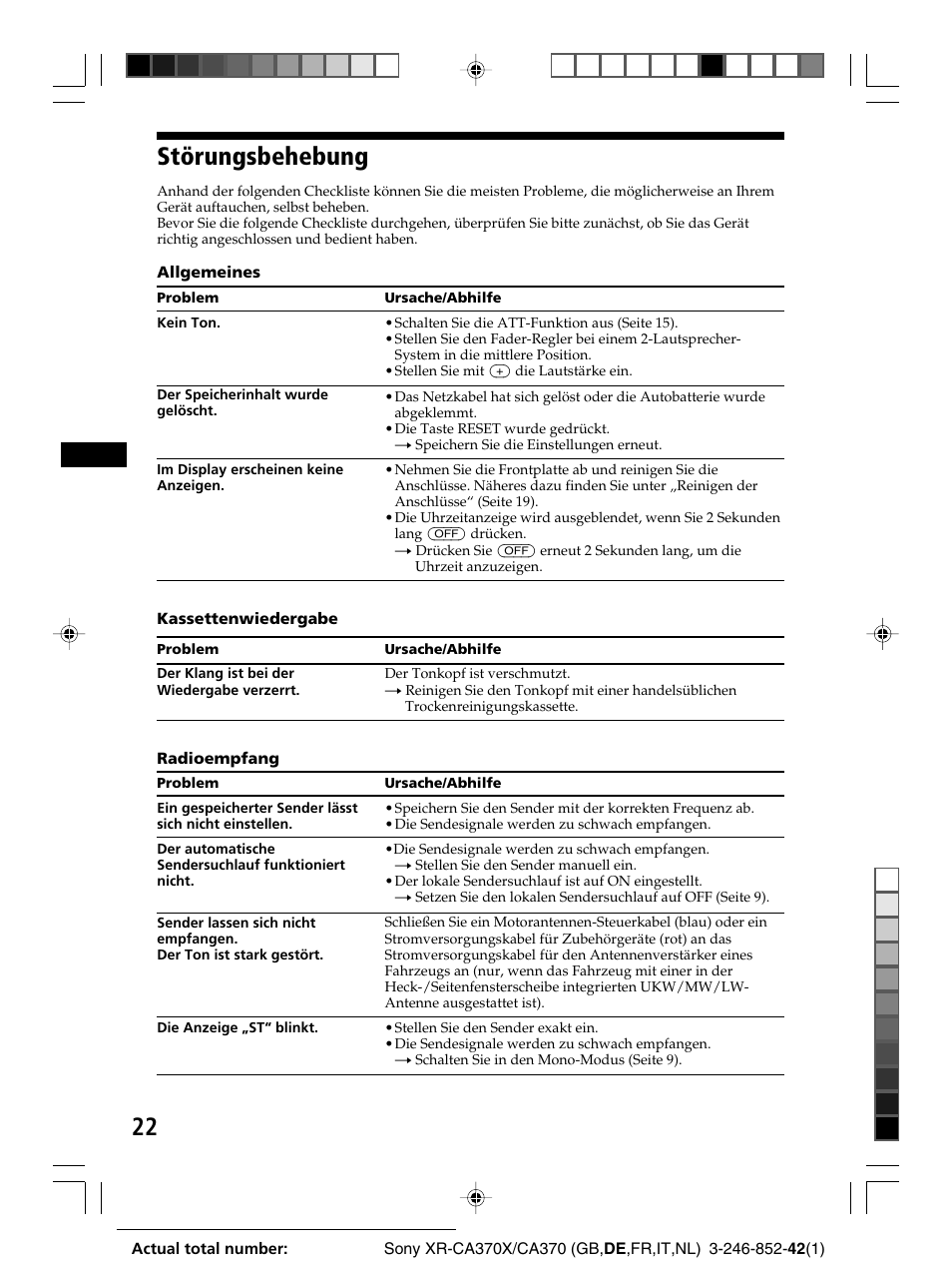 Störungsbehebung | Sony XR-CA370X User Manual | Page 44 / 112