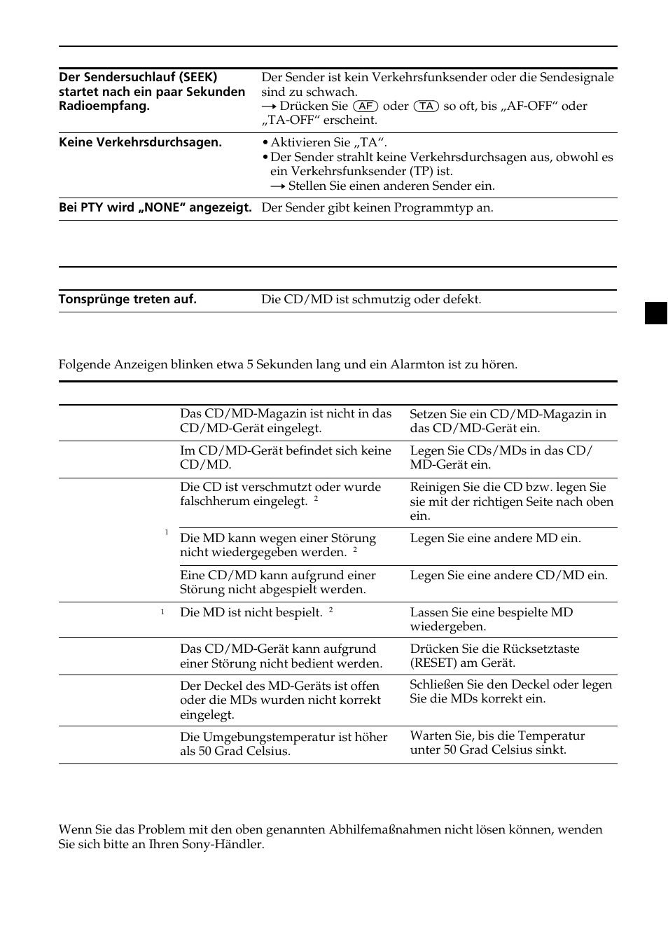 No mag no disc error blank reset not ready hi temp | Sony XR-CA370X User Manual | Page 45 / 112