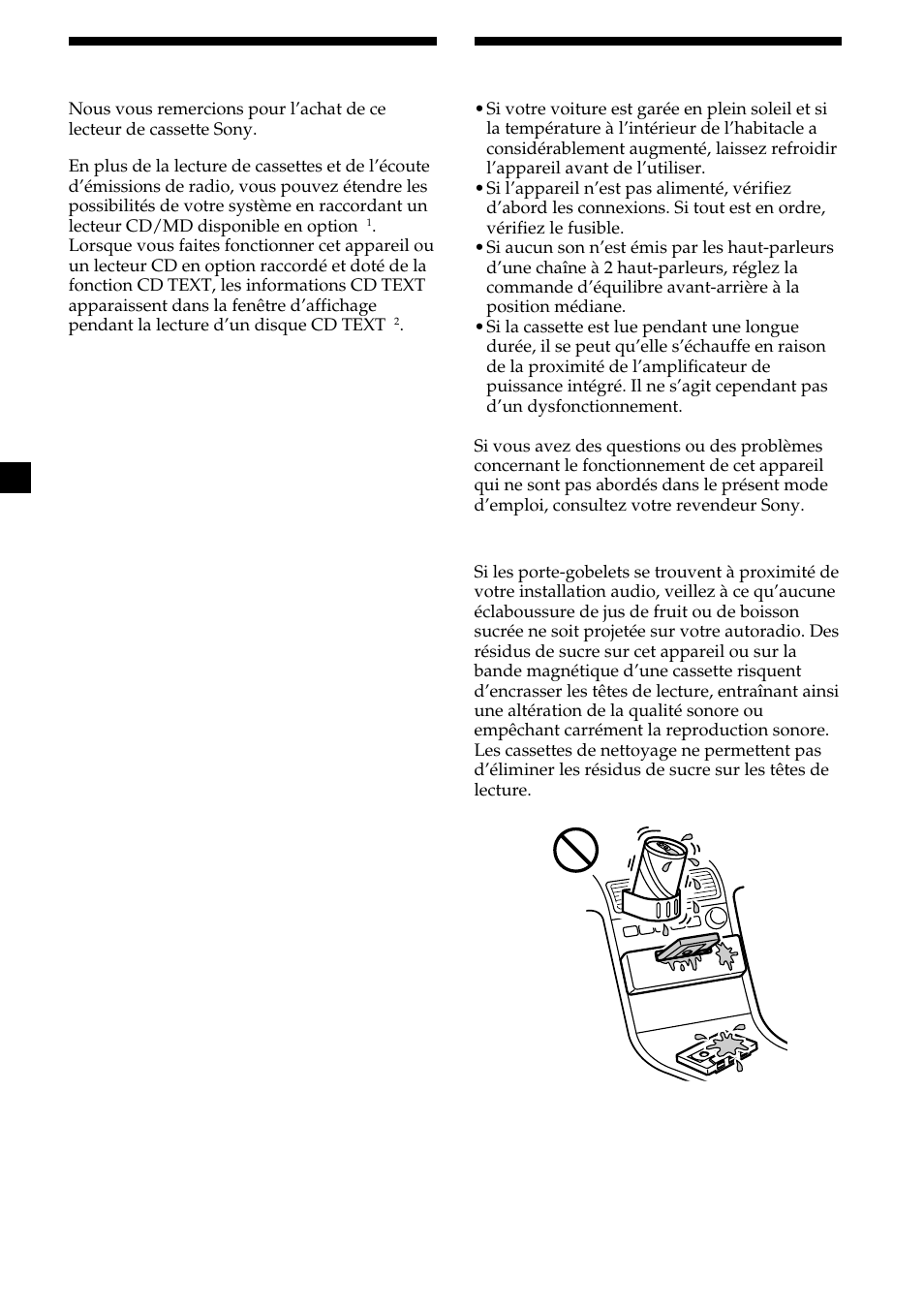 2félicitations, Précautions | Sony XR-CA370X User Manual | Page 46 / 112