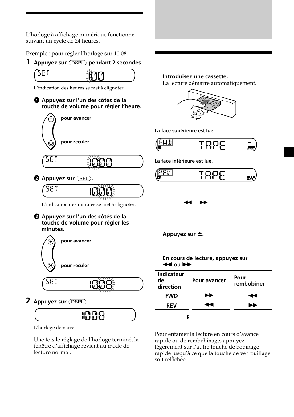 Lecteur de cassettes, 7réglage de l’horloge, Ecoute d’une cassette | Sony XR-CA370X User Manual | Page 51 / 112