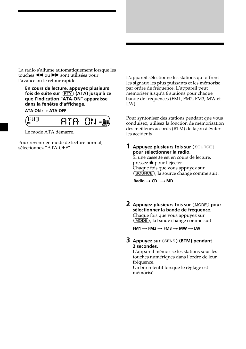 Radio, Mémorisation automatique des stations | Sony XR-CA370X User Manual | Page 52 / 112