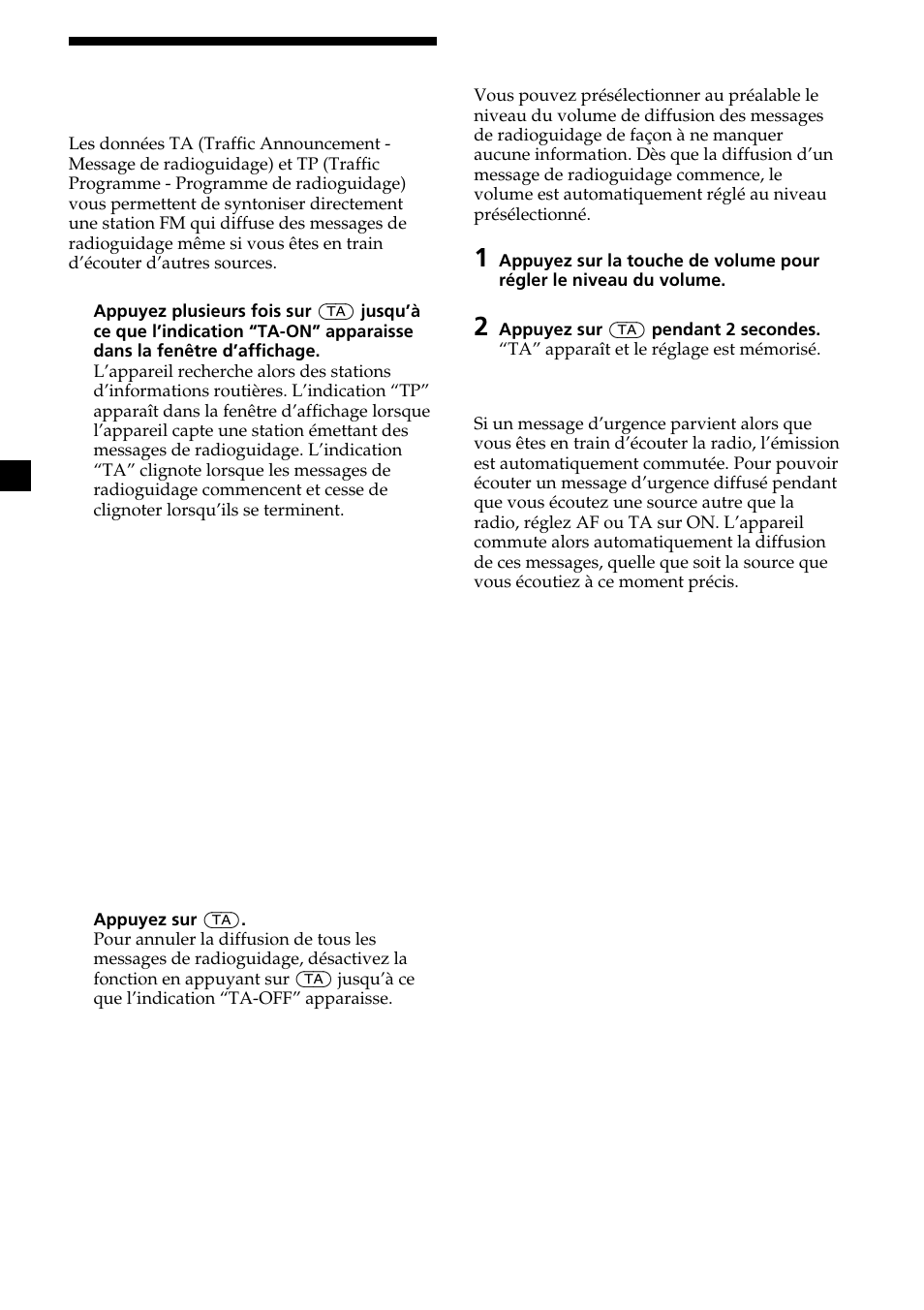 12 ecoute des messages de radioguidage | Sony XR-CA370X User Manual | Page 56 / 112