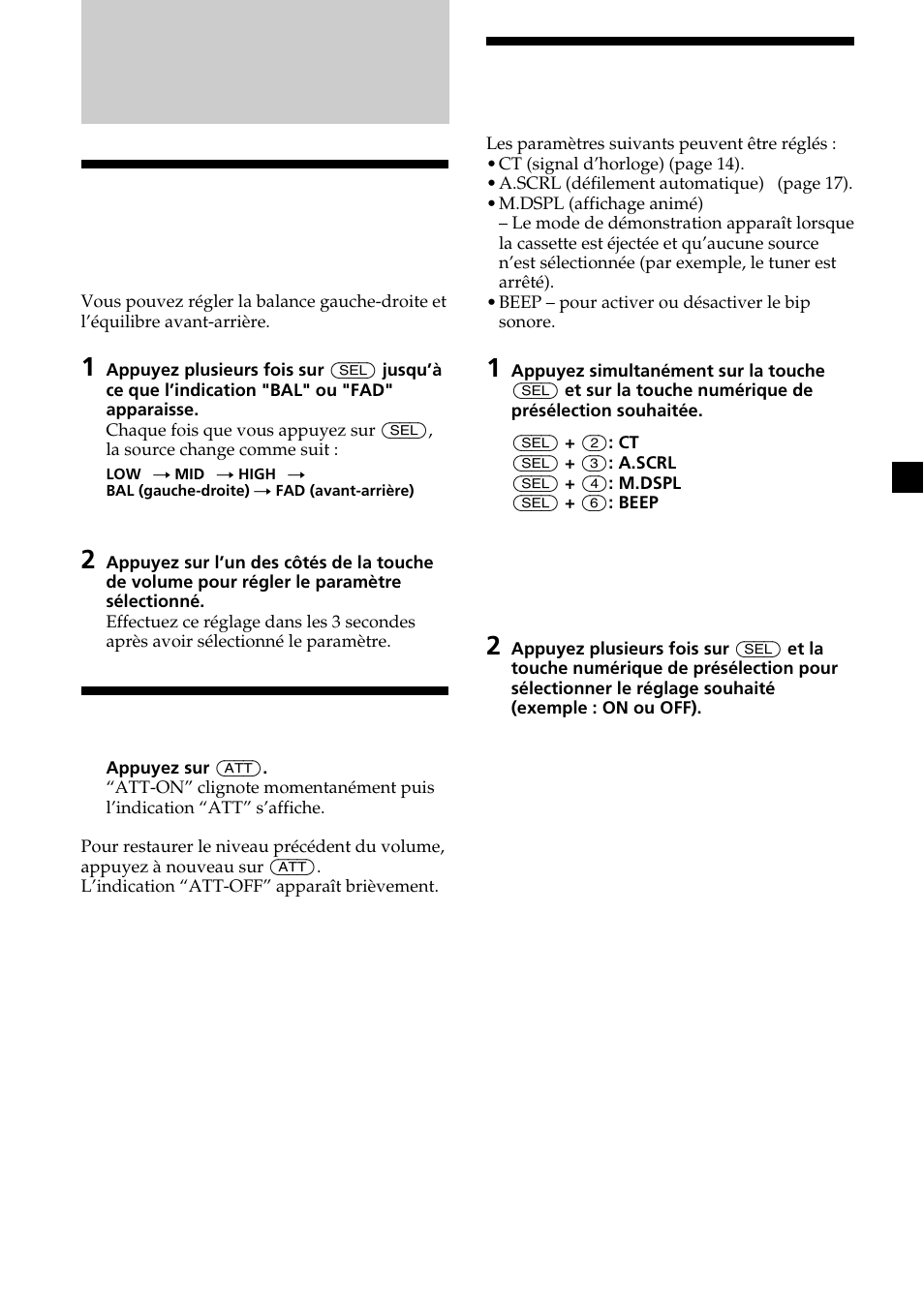 Autres fonctions, Atténuation du son, Modification des réglages du son et de l’affichage | Sony XR-CA370X User Manual | Page 59 / 112