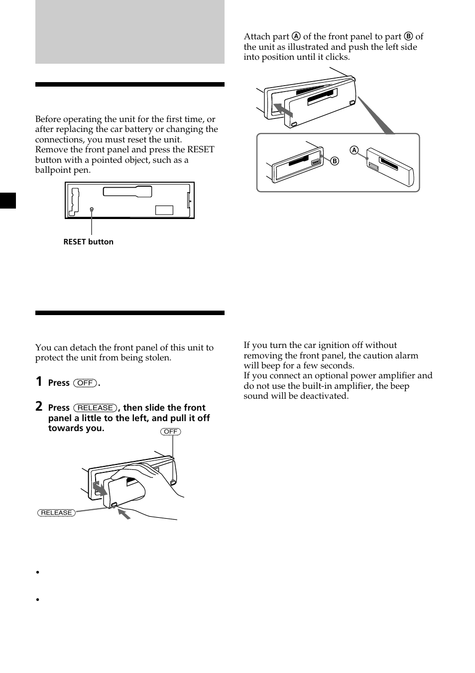 Getting started, Resetting the unit, Detaching the front panel | Sony XR-CA370X User Manual | Page 6 / 112