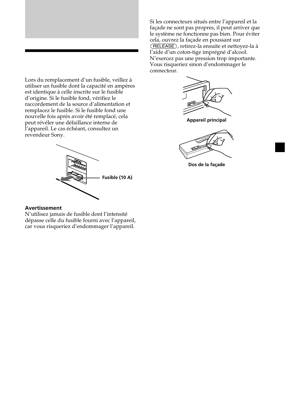 Informations supplémentaires, Entretien | Sony XR-CA370X User Manual | Page 63 / 112