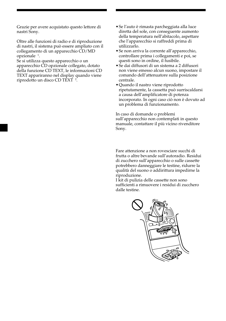 2benvenuti, Precauzioni | Sony XR-CA370X User Manual | Page 68 / 112