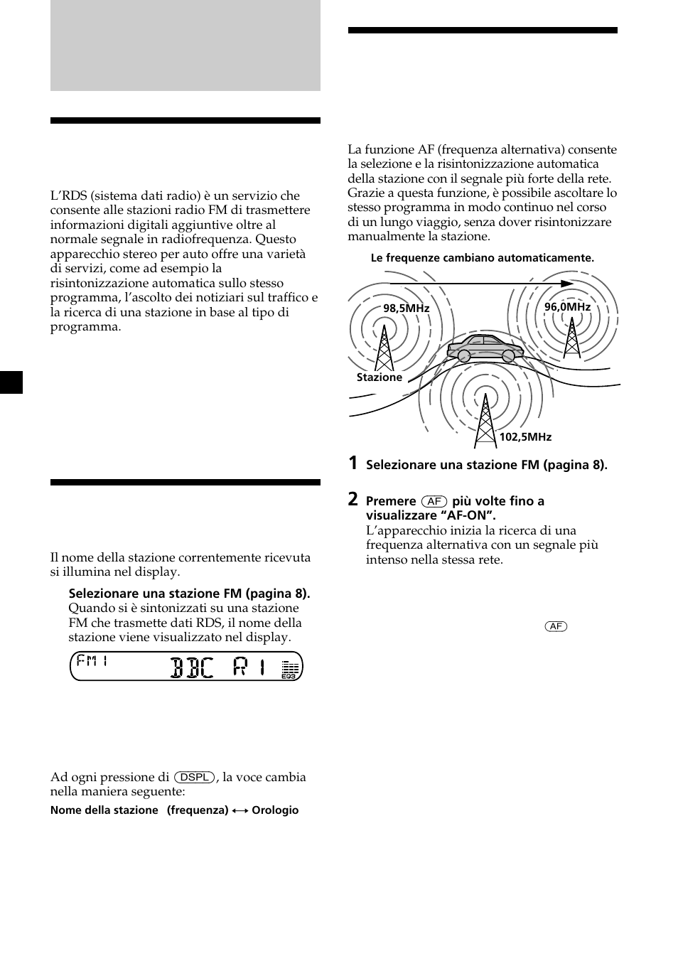 Presentazione della funzione rds, Visualizzazione del nome della stazione | Sony XR-CA370X User Manual | Page 76 / 112