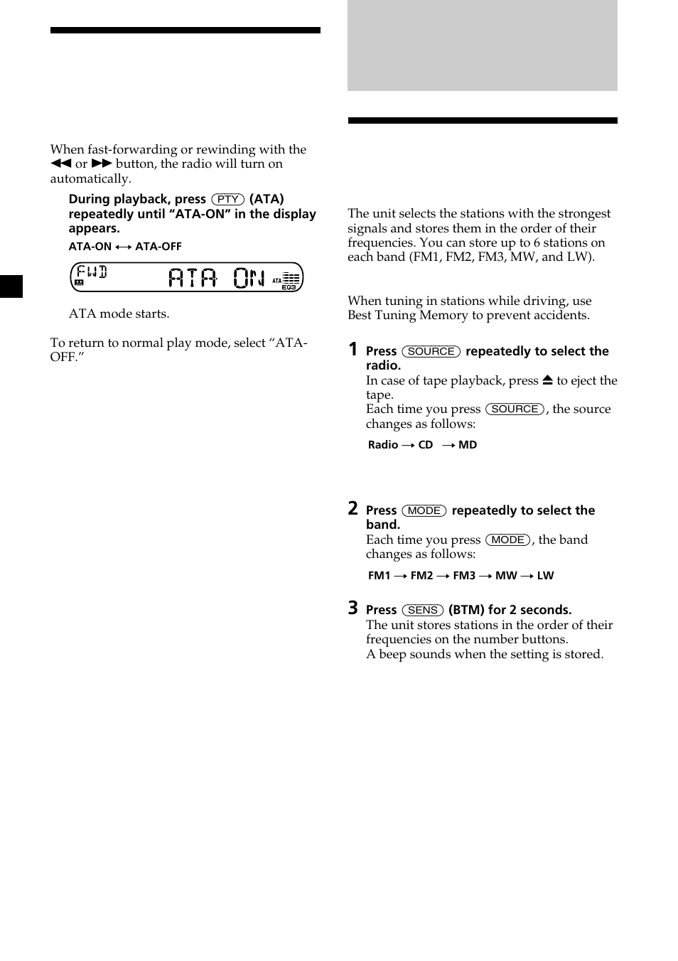 Radio, Storing stations automatically | Sony XR-CA370X User Manual | Page 8 / 112