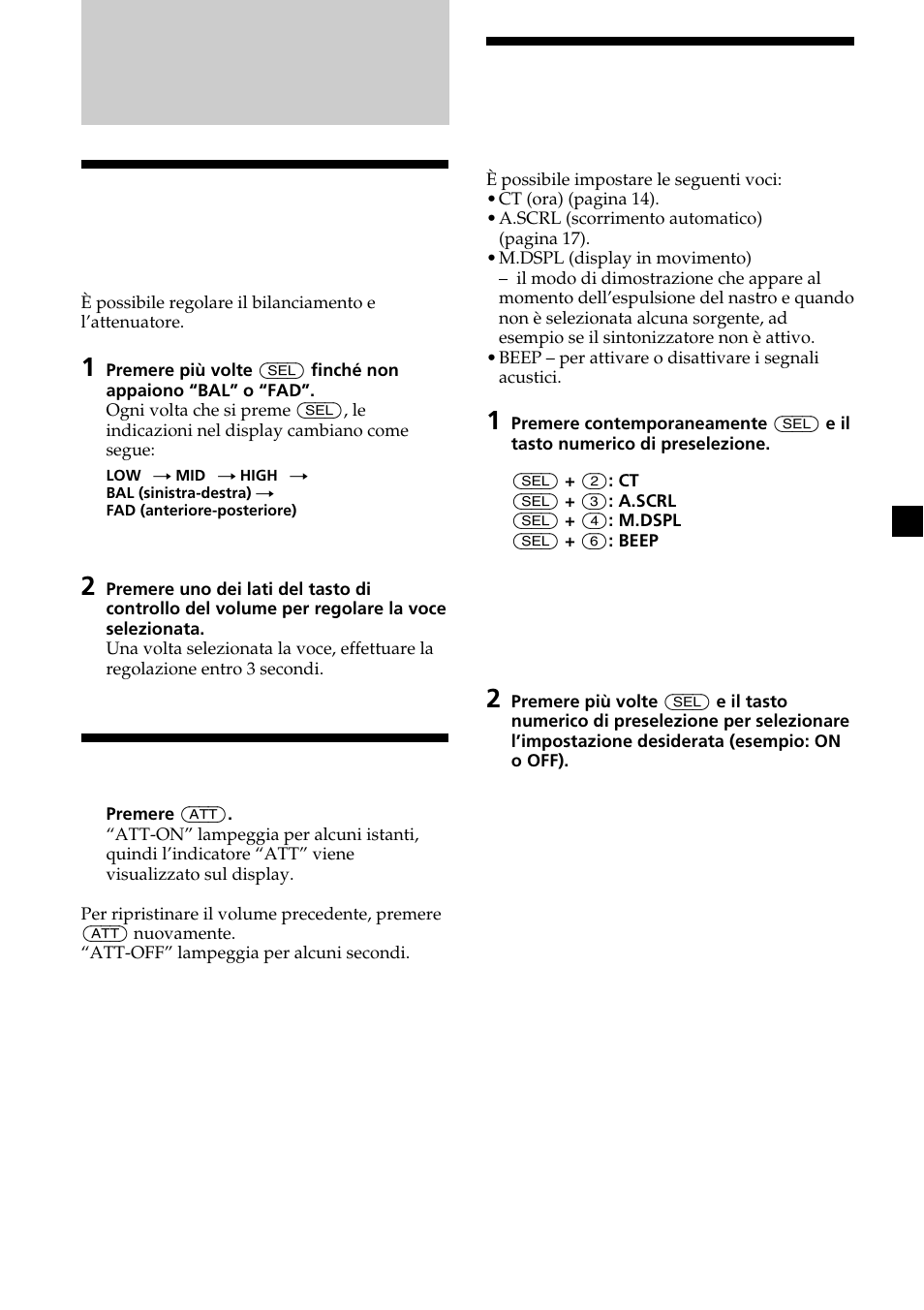 Altre funzioni, Regolazione del bilanciamento e dell’attenuatore, Attenuazione dell’audio | Sony XR-CA370X User Manual | Page 81 / 112