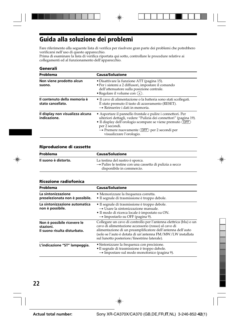 Guida alla soluzione dei problemi | Sony XR-CA370X User Manual | Page 88 / 112