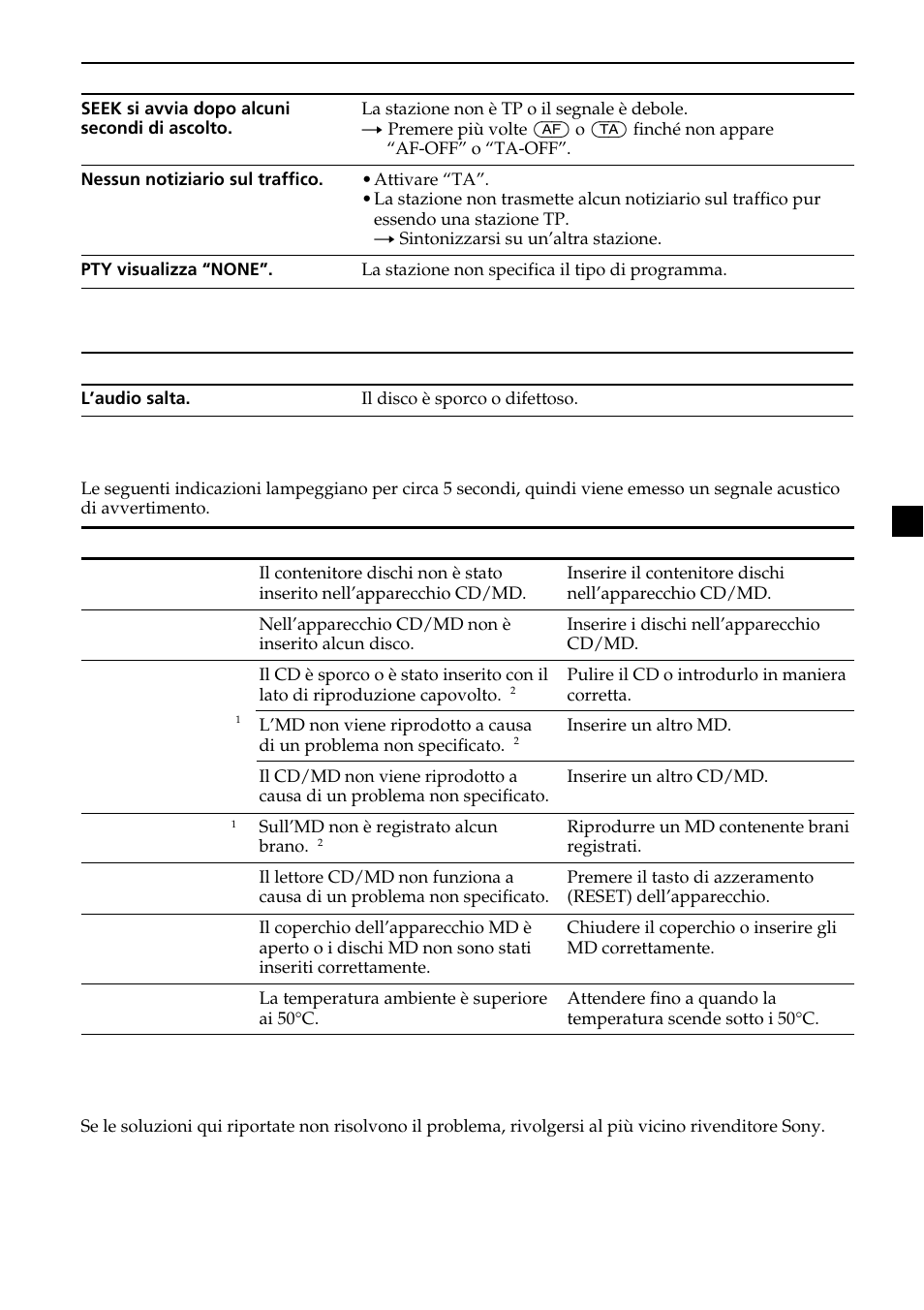 No mag no disc error blank reset not ready hi temp | Sony XR-CA370X User Manual | Page 89 / 112