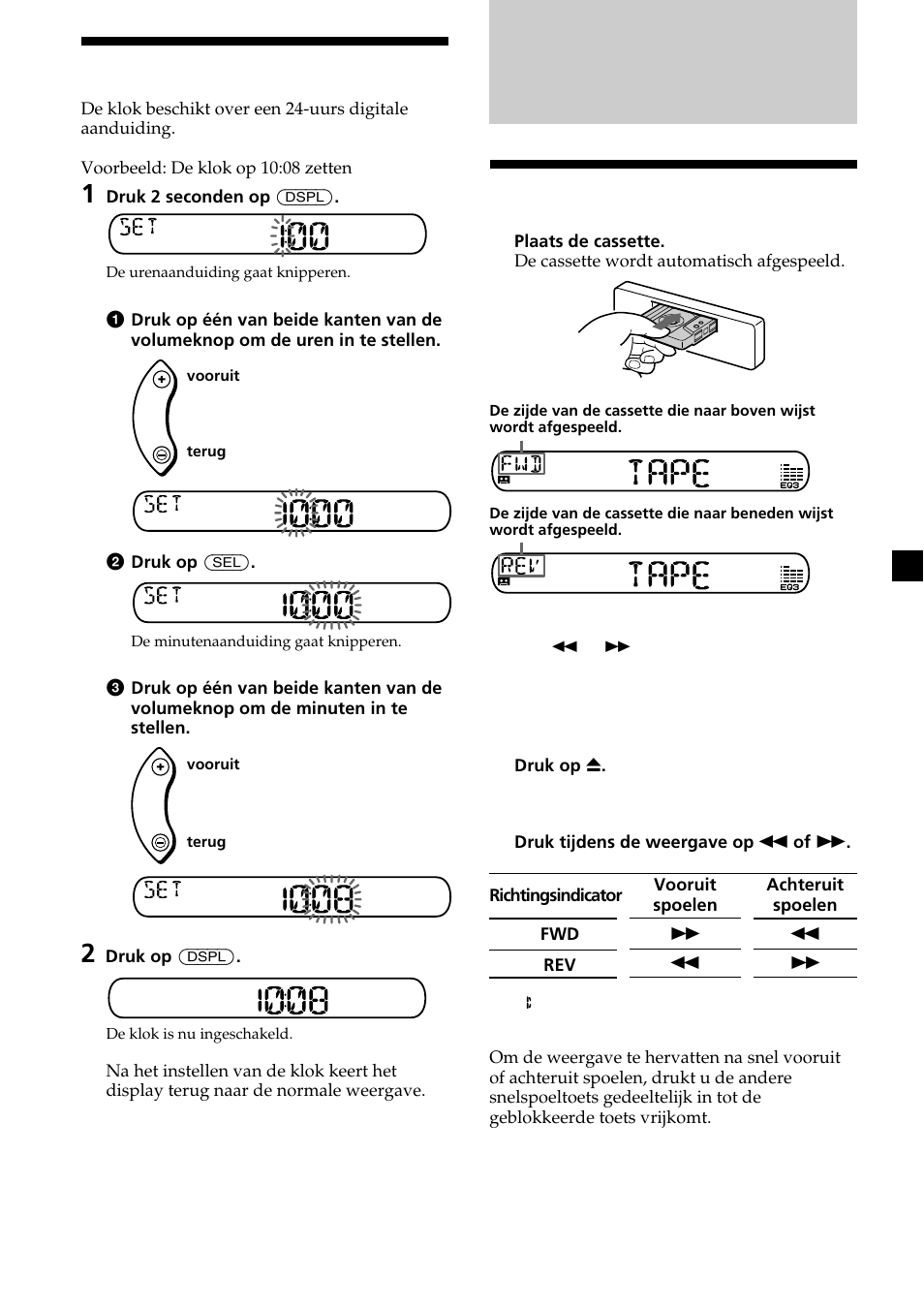 Cassettespeler, 7de klok instellen, Een cassette beluisteren | Sony XR-CA370X User Manual | Page 95 / 112