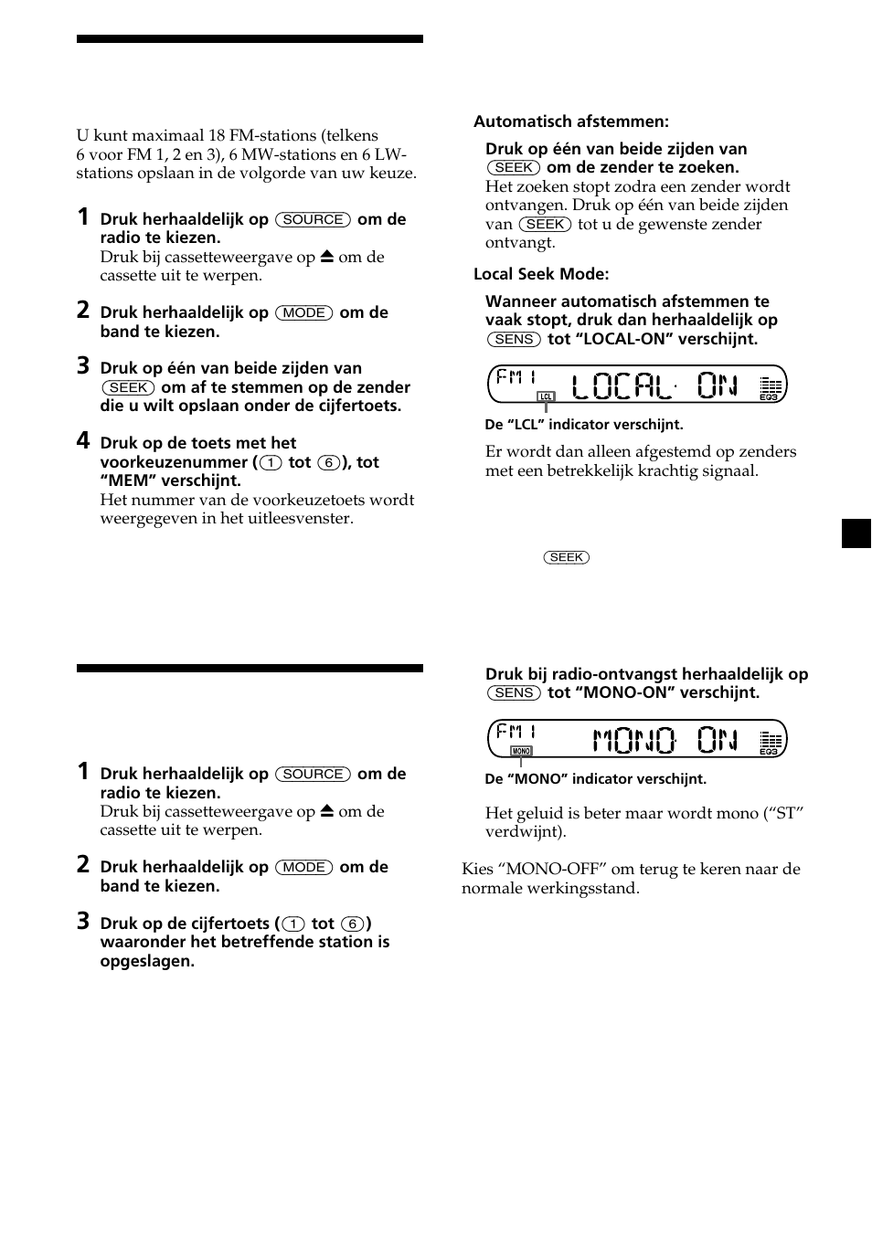 9alleen gewenste stations opslaan, Opgeslagen stations ontvangen | Sony XR-CA370X User Manual | Page 97 / 112