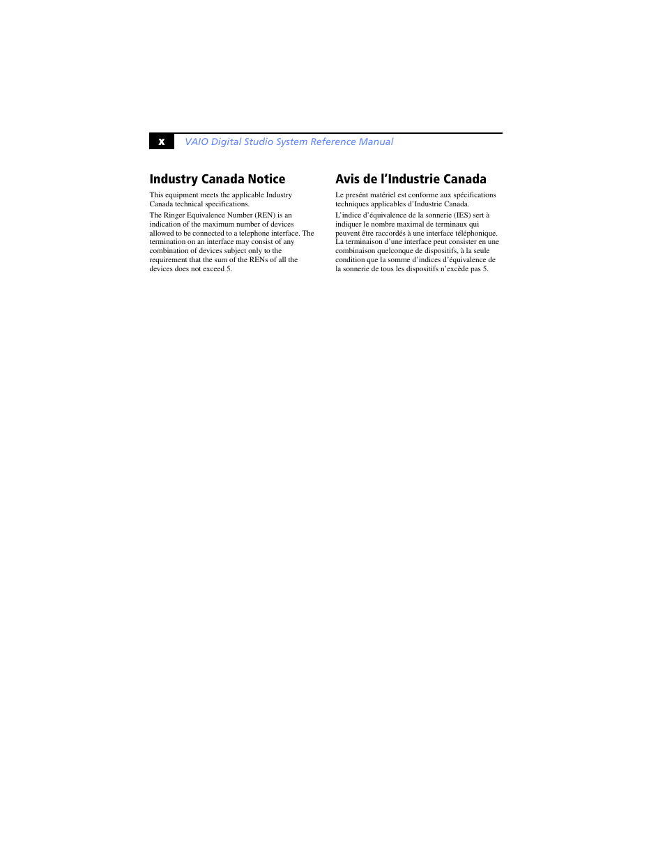 Industry canada notice, Avis de l’industrie canada | Sony PCV-RXP-RZP User Manual | Page 10 / 100