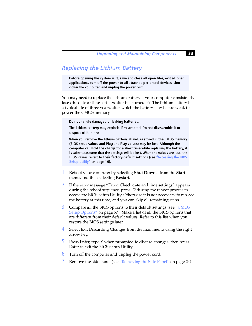 Replacing the lithium battery | Sony PCV-RXP-RZP User Manual | Page 47 / 100