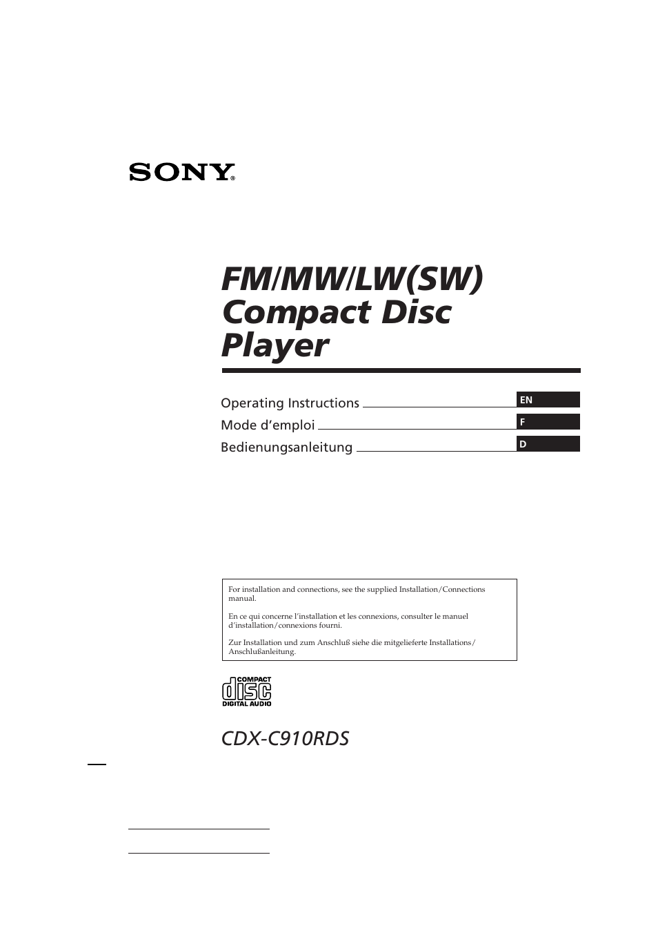 Sony CDX-C910RDS User Manual | 107 pages