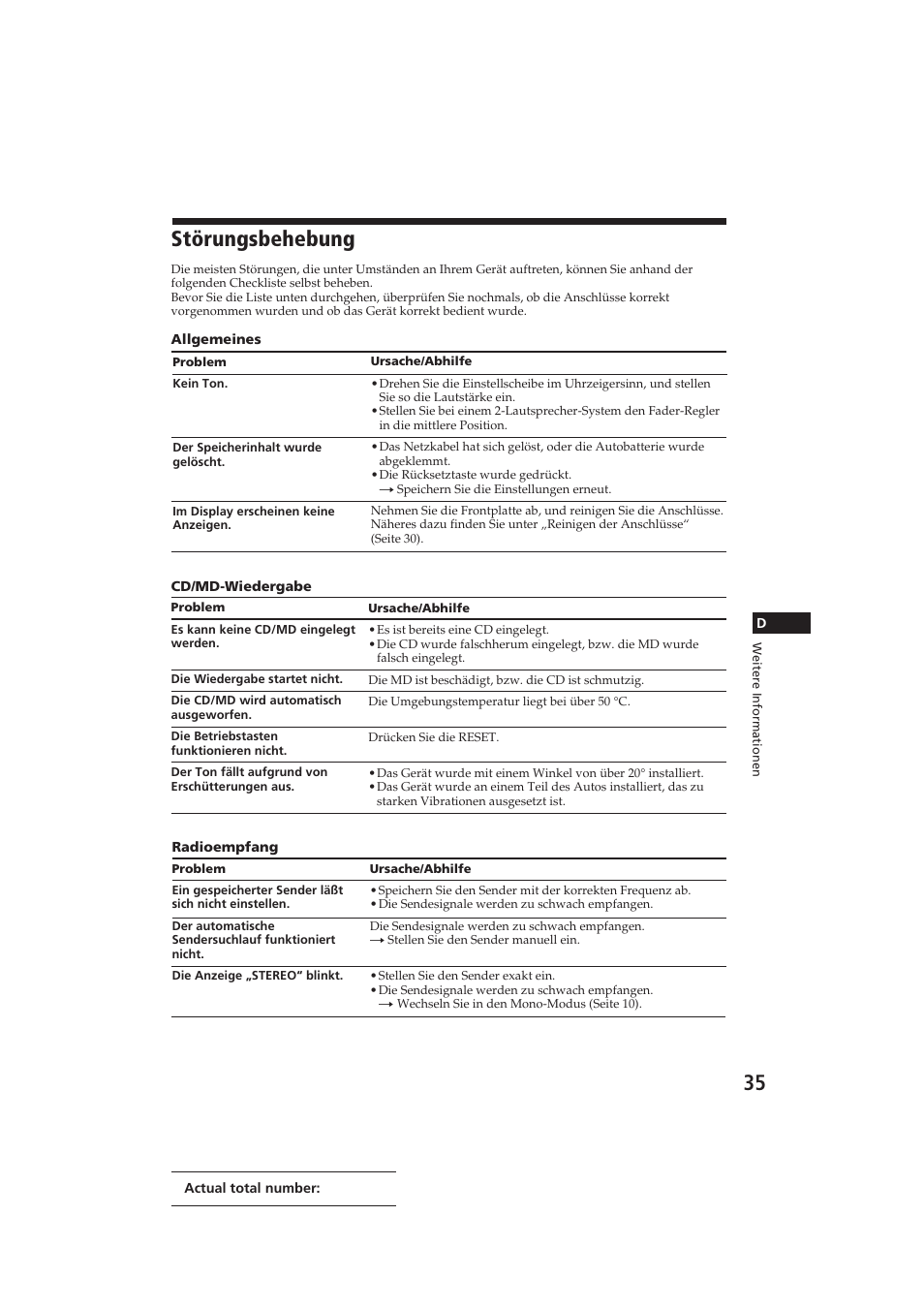Störungsbehebung | Sony CDX-C910RDS User Manual | Page 104 / 107