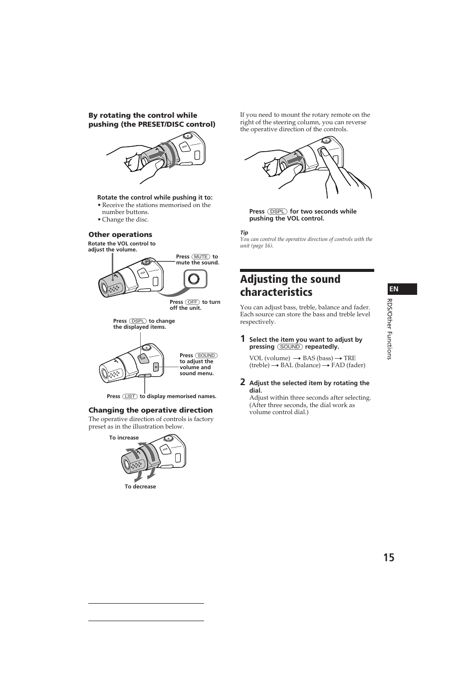 Adjusting the sound characteristics | Sony CDX-C910RDS User Manual | Page 15 / 107