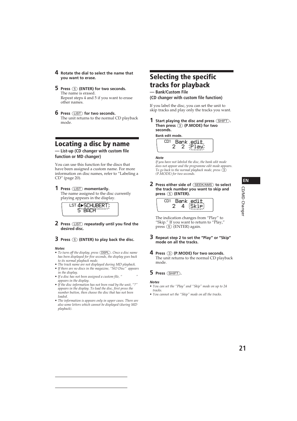 Locating a disc by name, Selecting the specific tracks for playback | Sony CDX-C910RDS User Manual | Page 21 / 107