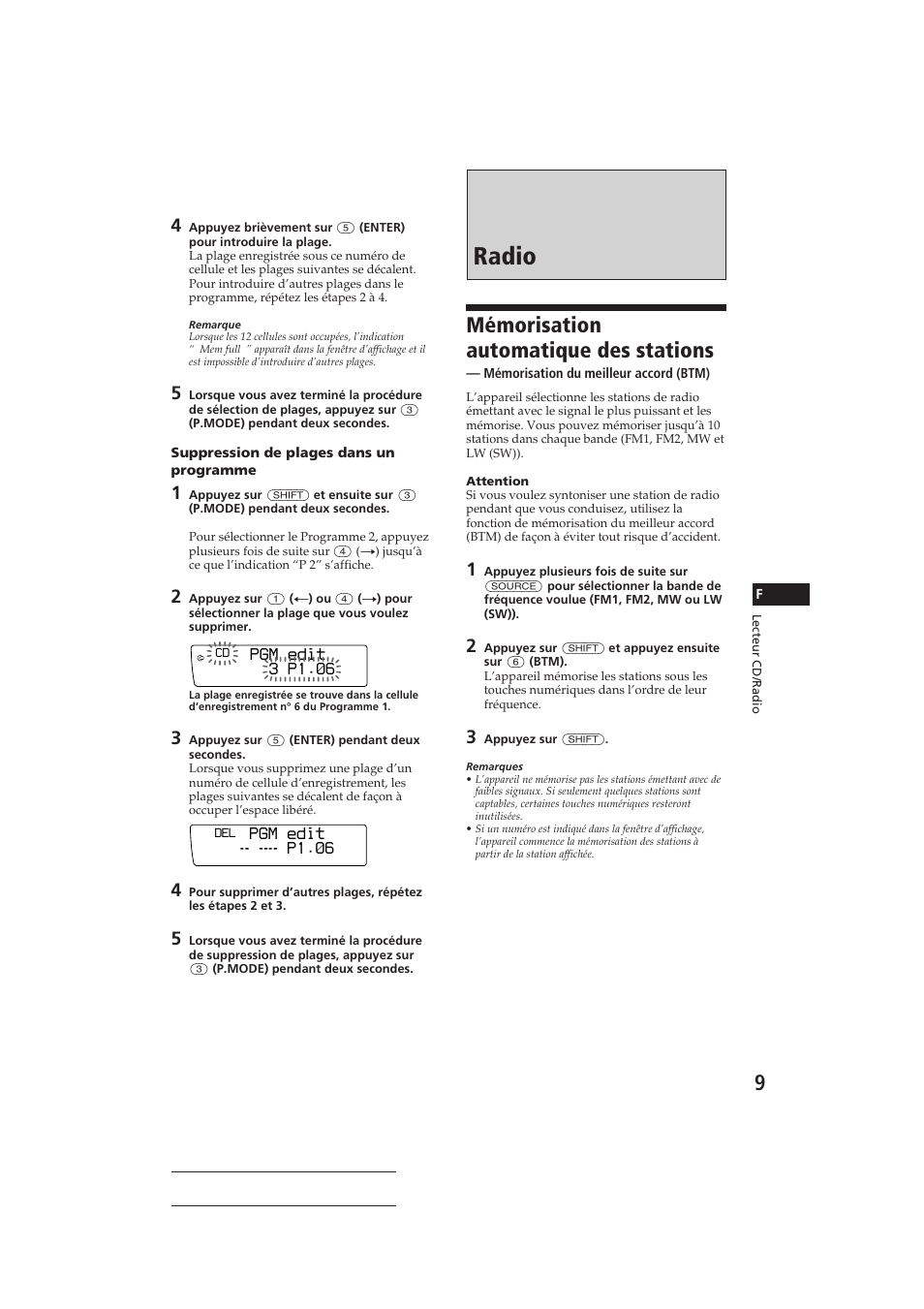 Radio, Mémorisation automatique des stations | Sony CDX-C910RDS User Manual | Page 42 / 107