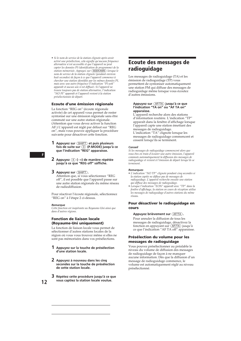 Ecoute des messages de radioguidage | Sony CDX-C910RDS User Manual | Page 45 / 107