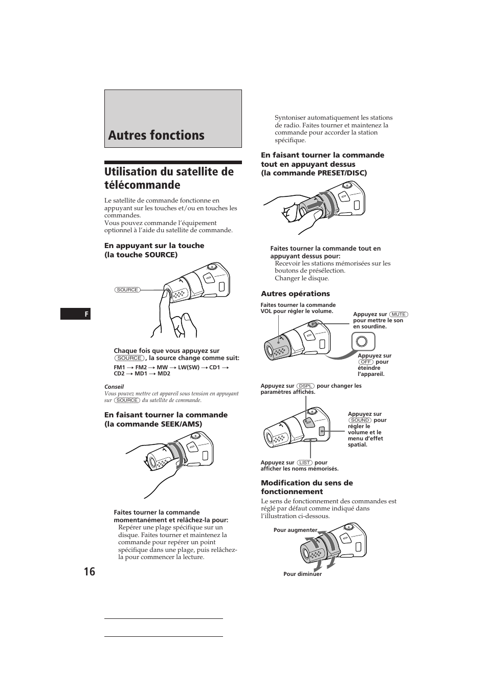 Autres fonctions, Utilisation du satellite de télécommande | Sony CDX-C910RDS User Manual | Page 49 / 107