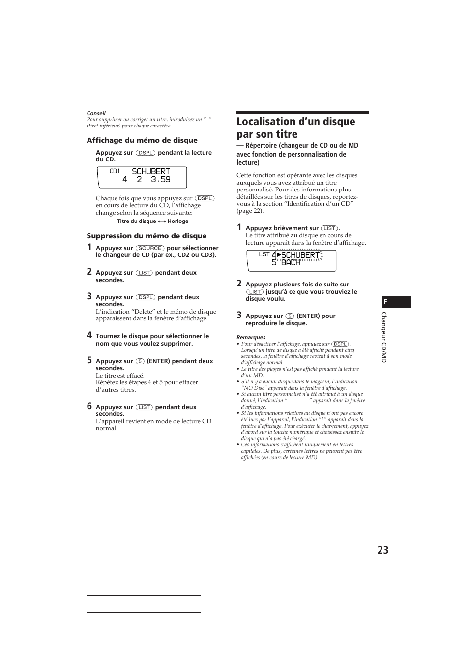 Localisation d’un disque par son titre | Sony CDX-C910RDS User Manual | Page 56 / 107