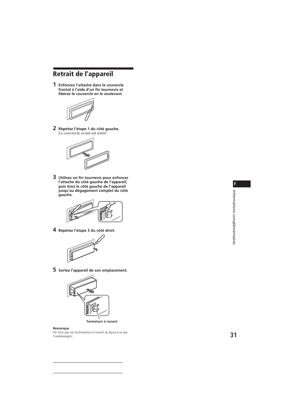 Retrait de l’appareil | Sony CDX-C910RDS User Manual | Page 64 / 107