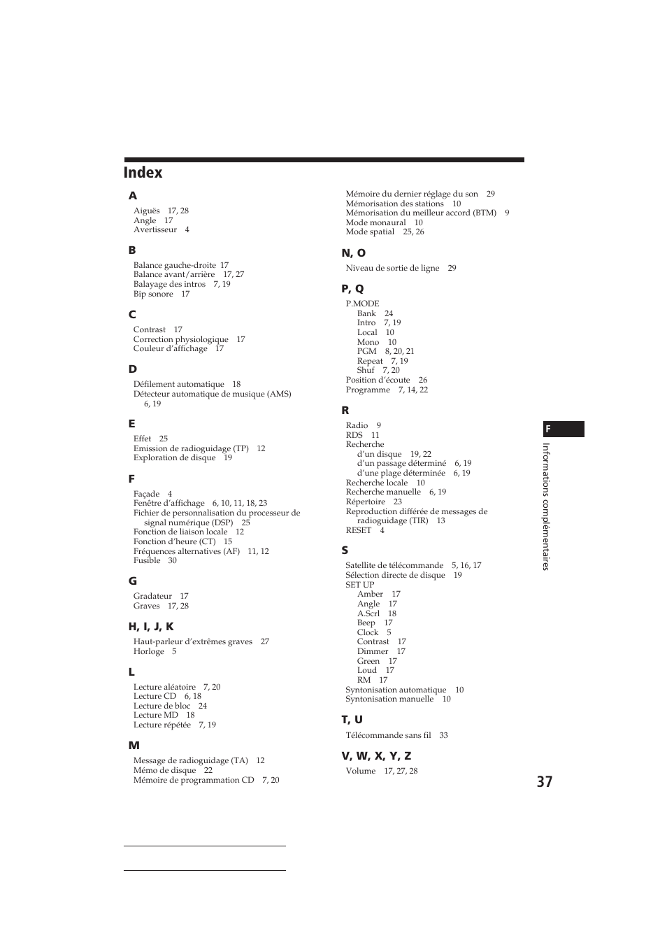 Index | Sony CDX-C910RDS User Manual | Page 70 / 107