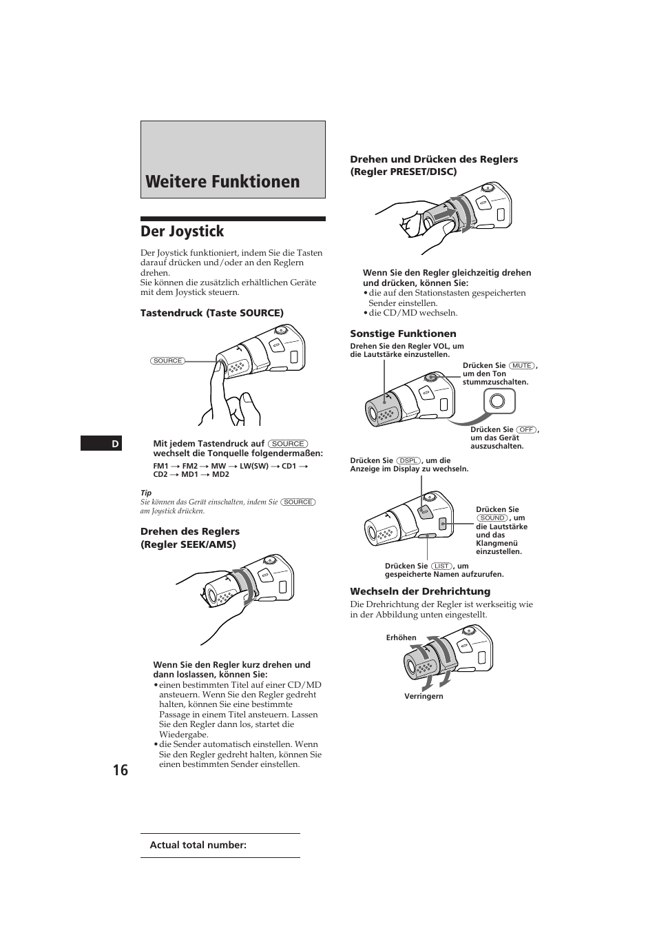 Weitere funktionen, Der joystick | Sony CDX-C910RDS User Manual | Page 85 / 107