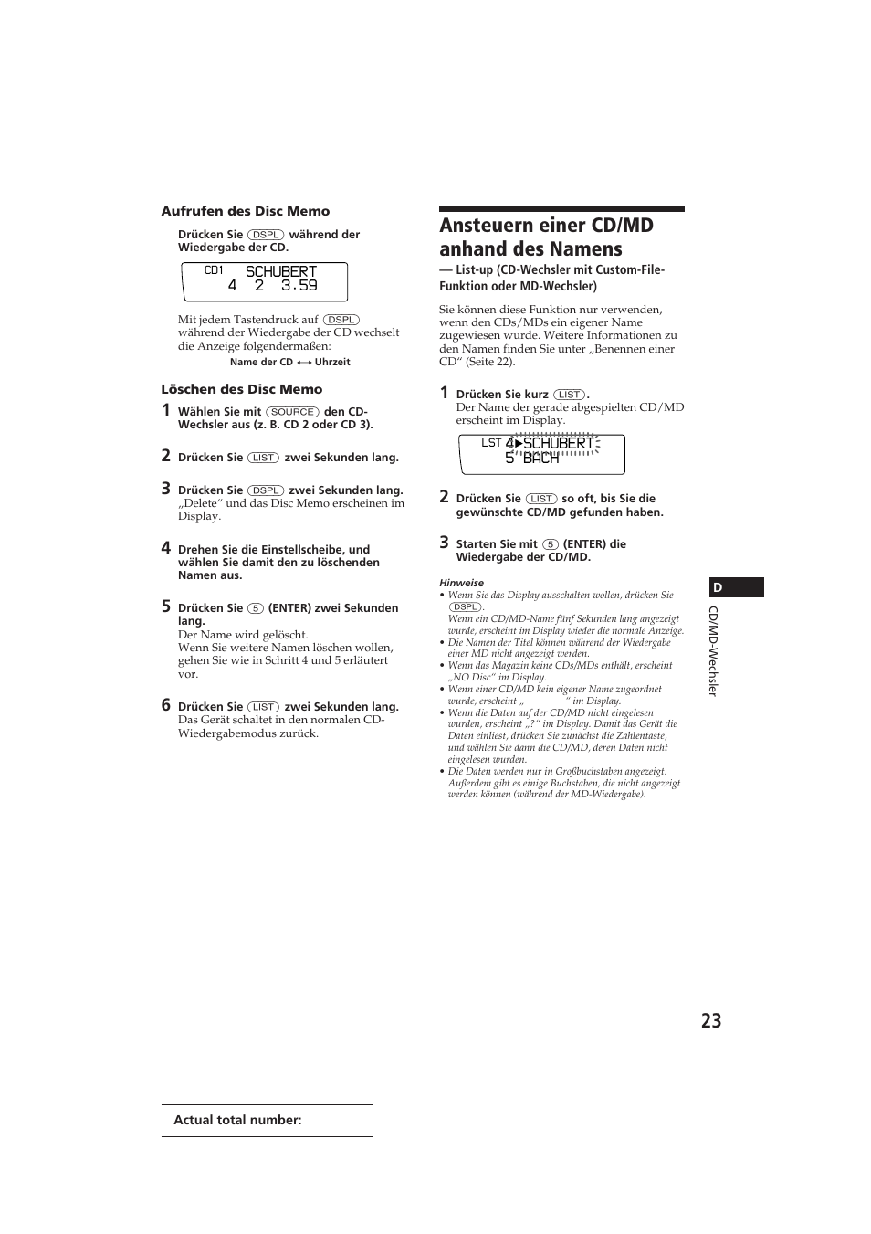 Ansteuern einer cd/md anhand des namens | Sony CDX-C910RDS User Manual | Page 92 / 107