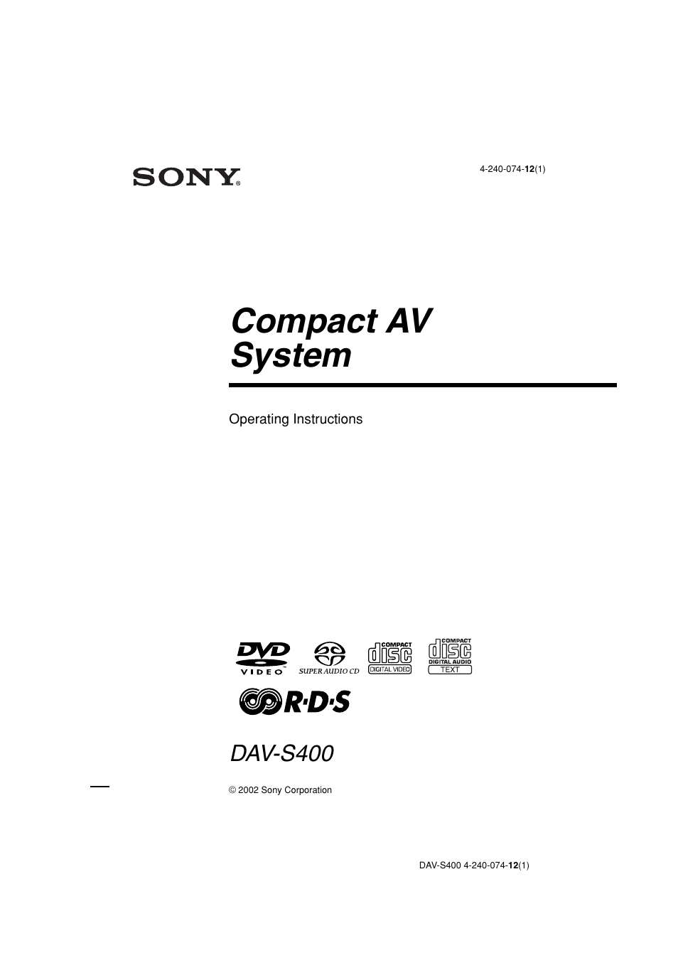 Sony DAV-S400 User Manual | 80 pages