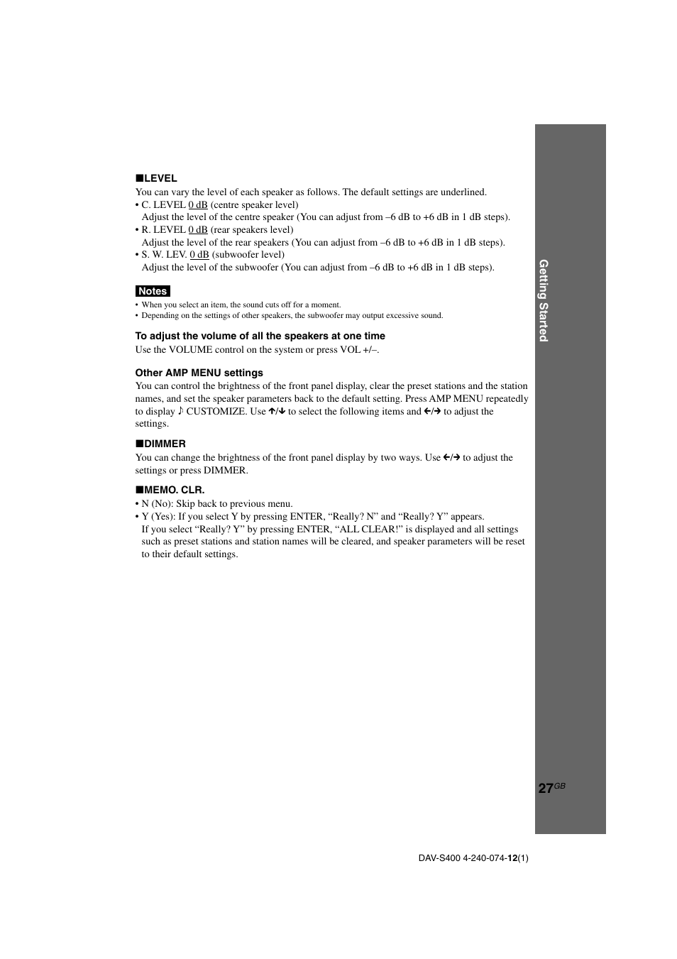 Sony DAV-S400 User Manual | Page 27 / 80