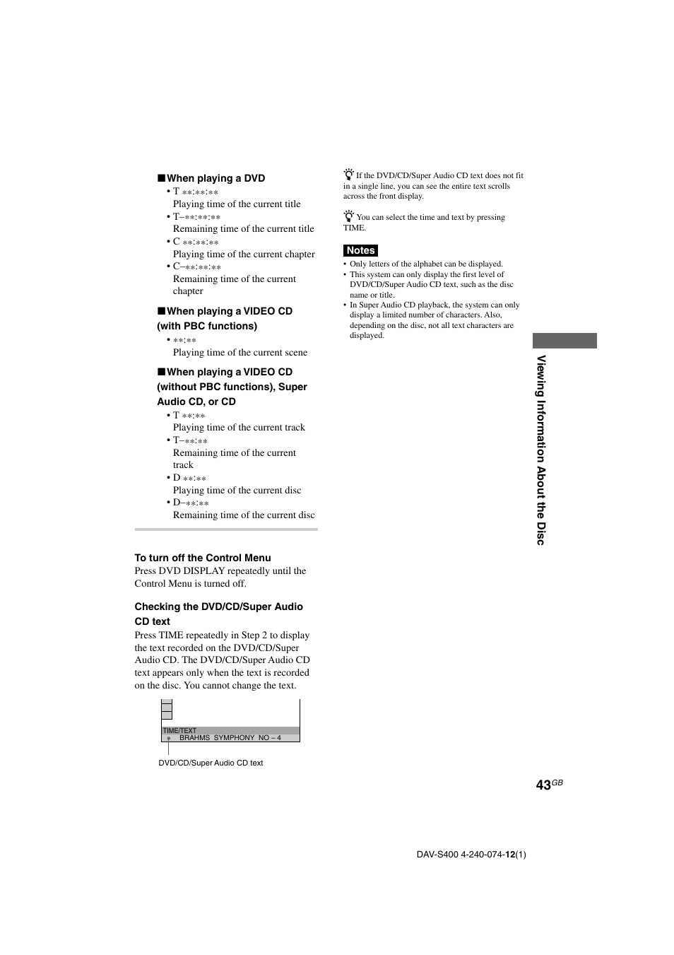 Sony DAV-S400 User Manual | Page 43 / 80