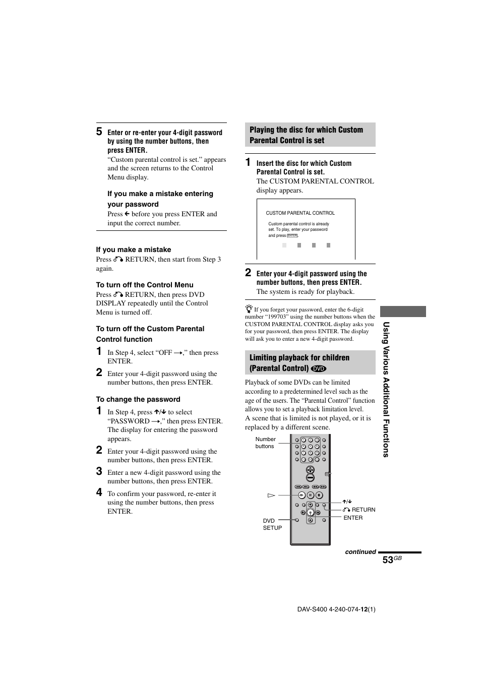 Sony DAV-S400 User Manual | Page 53 / 80