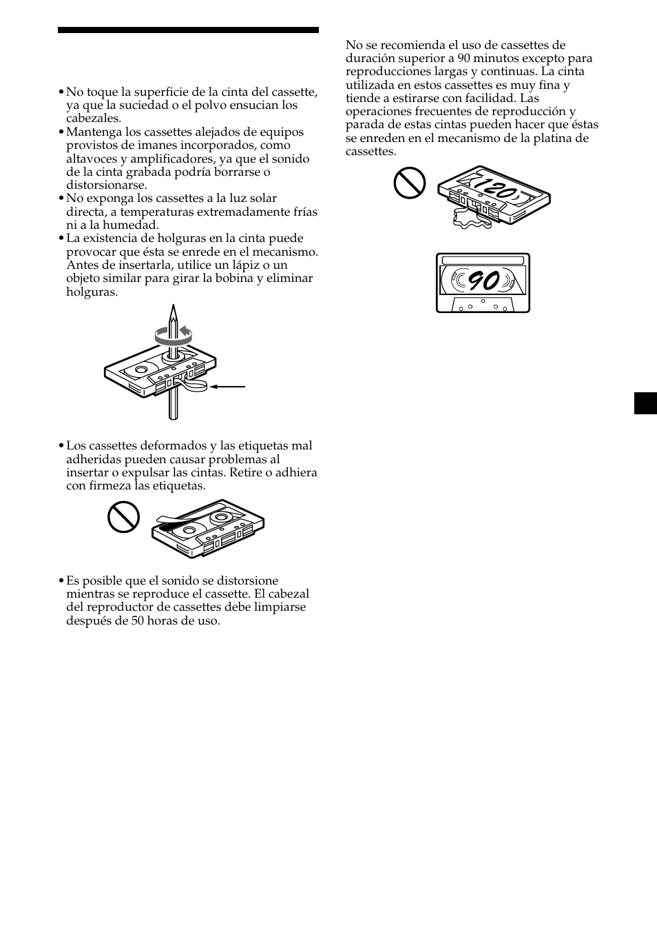 3notas sobre los cassettes | Sony XR-CA420X User Manual | Page 21 / 56