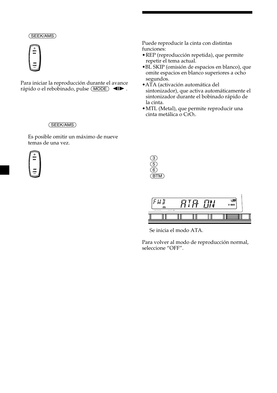 Reproducción de cintas con distintas funciones, Botones de función, Bobinado rápido de la cinta | Sony XR-CA420X User Manual | Page 26 / 56