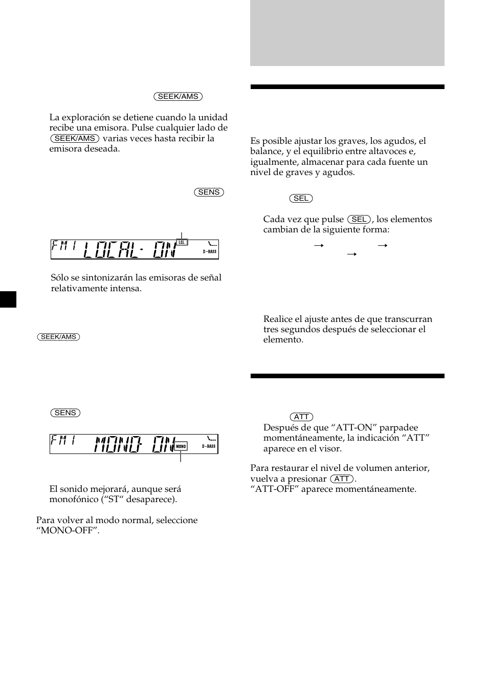 Otras funciones, Ajuste de las características de sonido, Atenuación del sonido | Sony XR-CA420X User Manual | Page 28 / 56