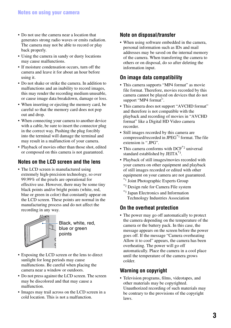 On image data compatibility, On the overheat protection, Warning on copyright | Sony bloggie MHS-CM5 User Manual | Page 3 / 69