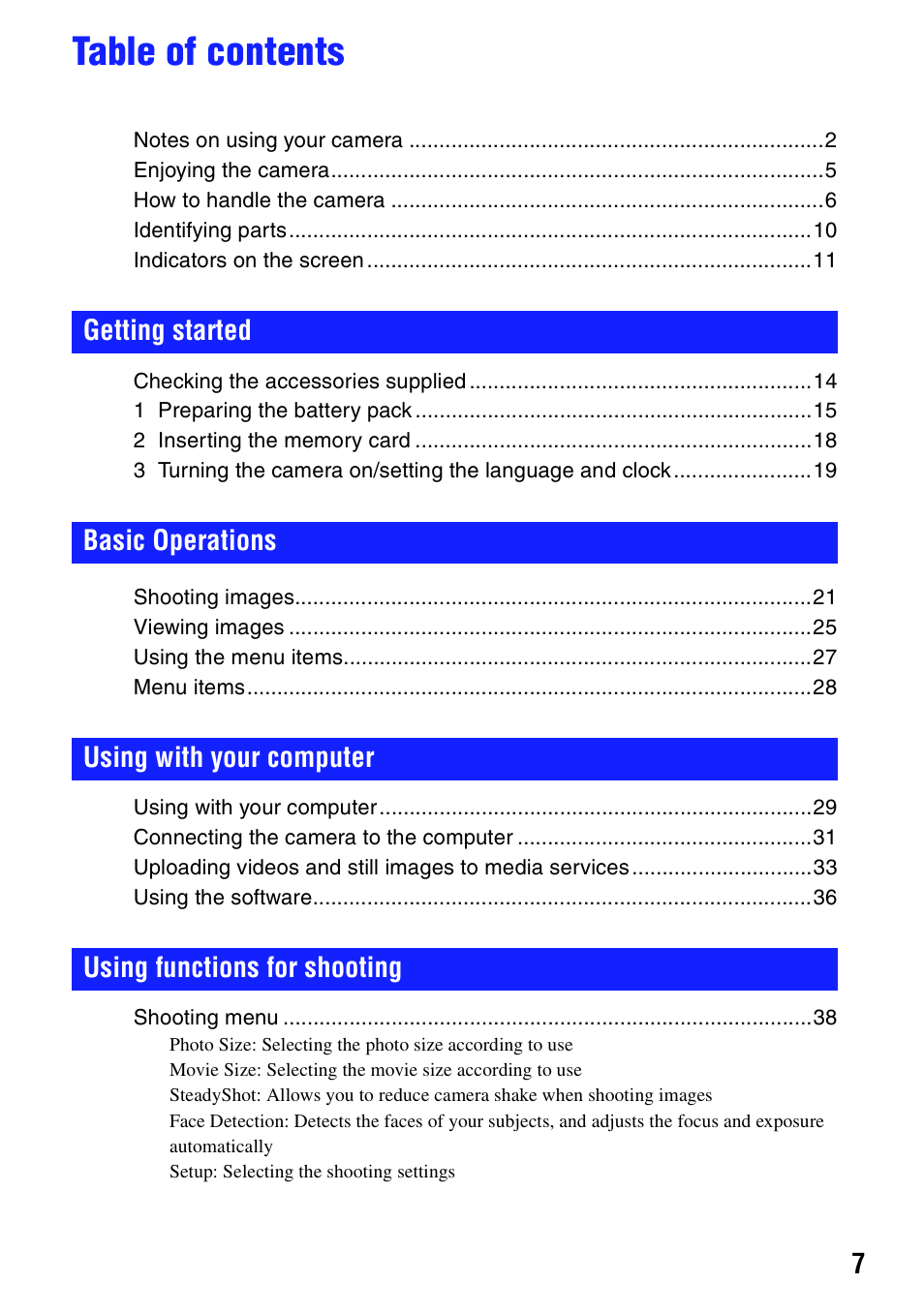 Sony bloggie MHS-CM5 User Manual | Page 7 / 69