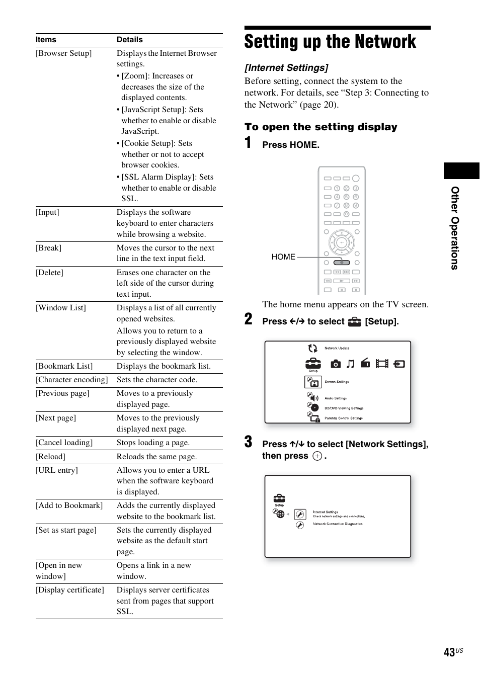 Setting up the network | Sony BDV-E280 User Manual | Page 43 / 68