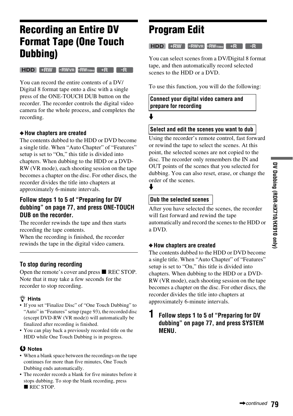 Program edit | Sony RDR-HX710/HX910 User Manual | Page 79 / 116