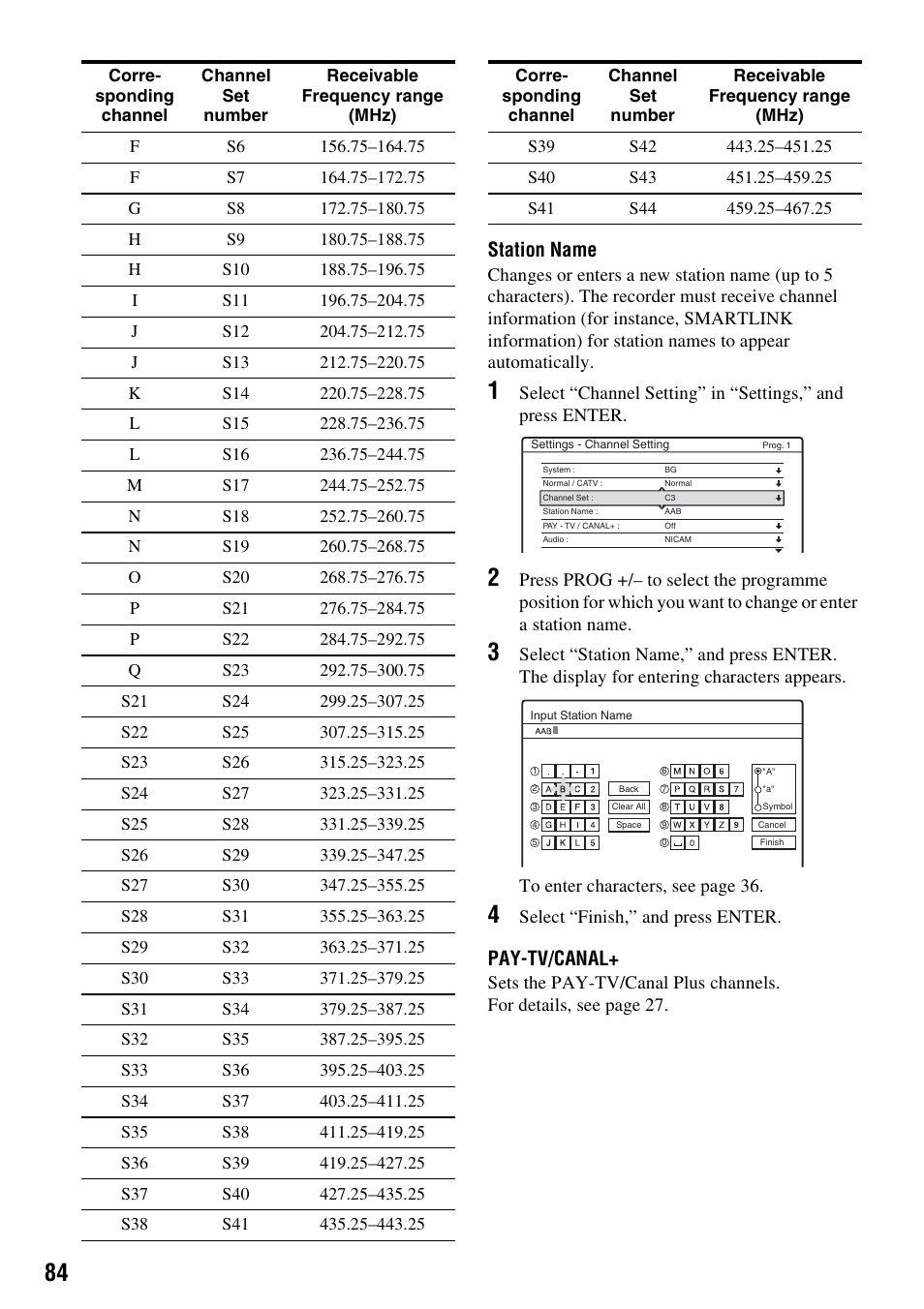 Station name, Pay-tv/canal | Sony RDR-HX710/HX910 User Manual | Page 84 / 116
