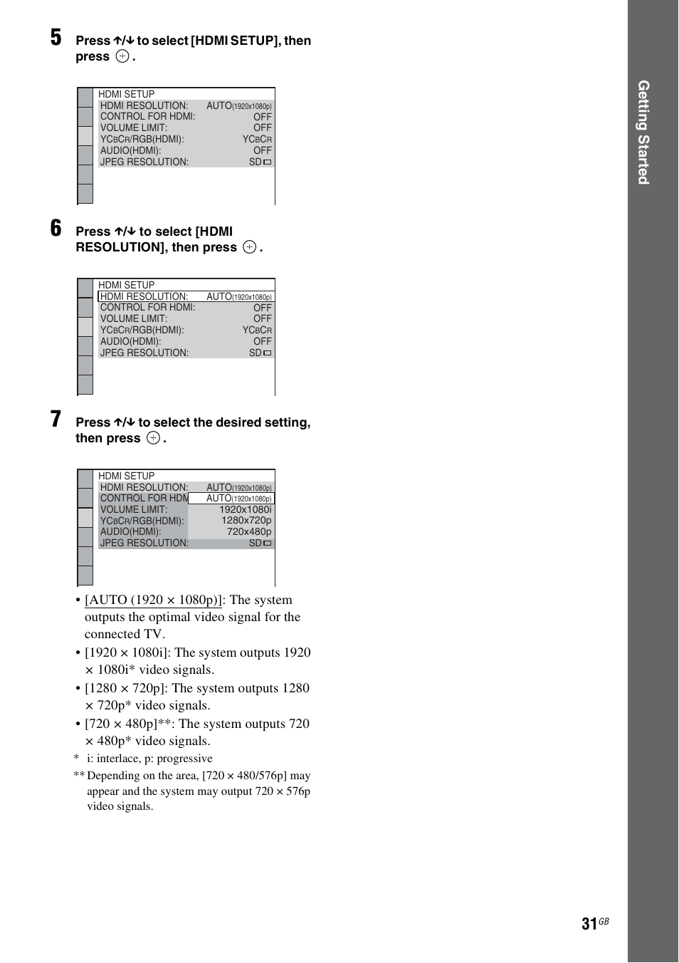 Ge tting star te d, Auto (1920 | Sony DAV-TZ230 User Manual | Page 31 / 76