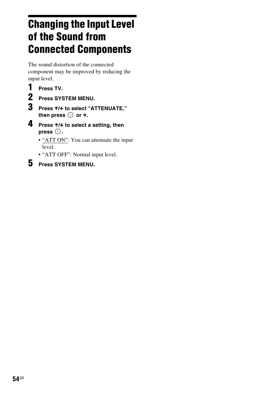 Changing the input level of the sound, From connected components | Sony DAV-TZ230 User Manual | Page 54 / 76