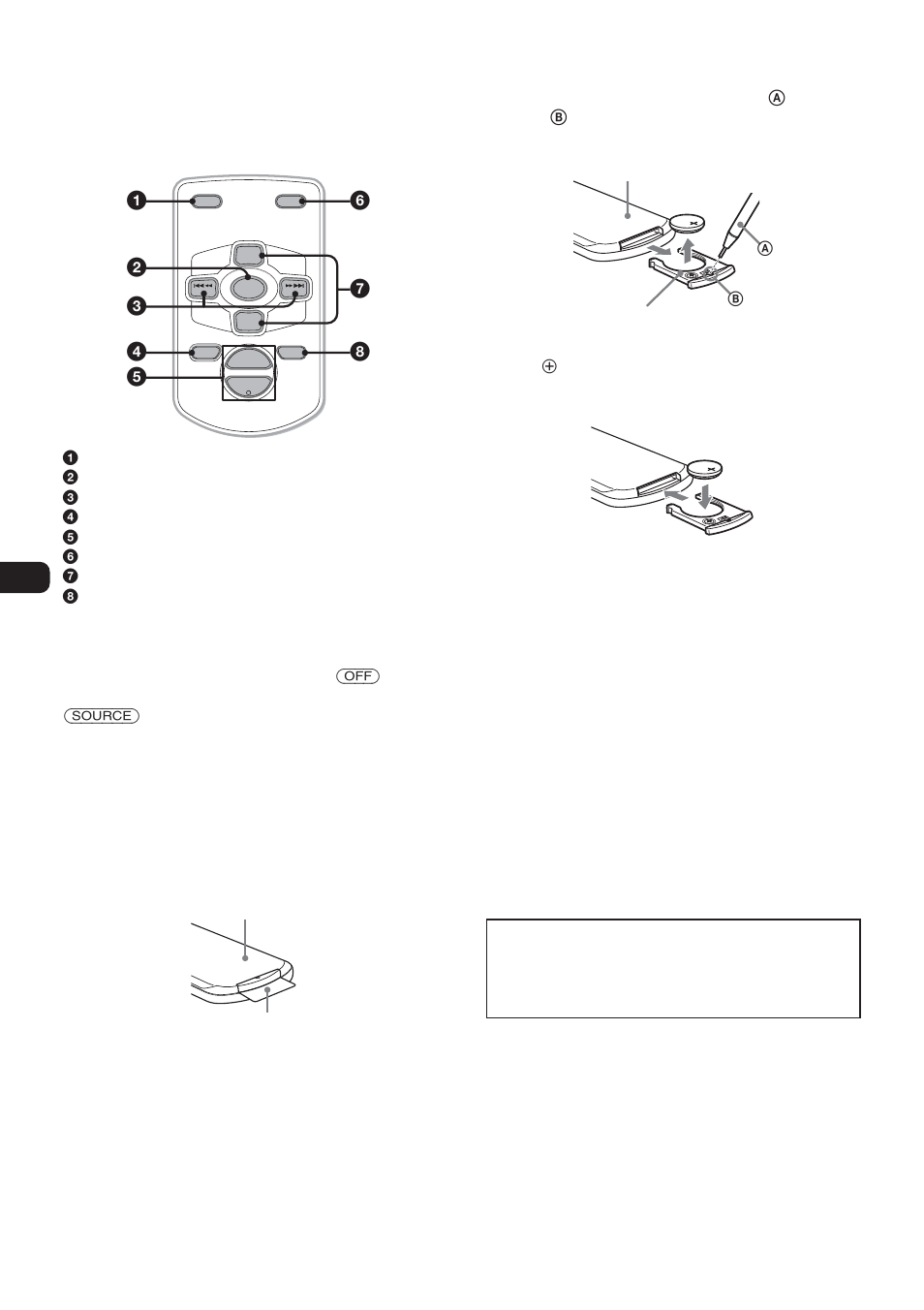 Card remote control, Names of parts, Preparations | Replacing the battery | Sony CDC-X104 User Manual | Page 10 / 44
