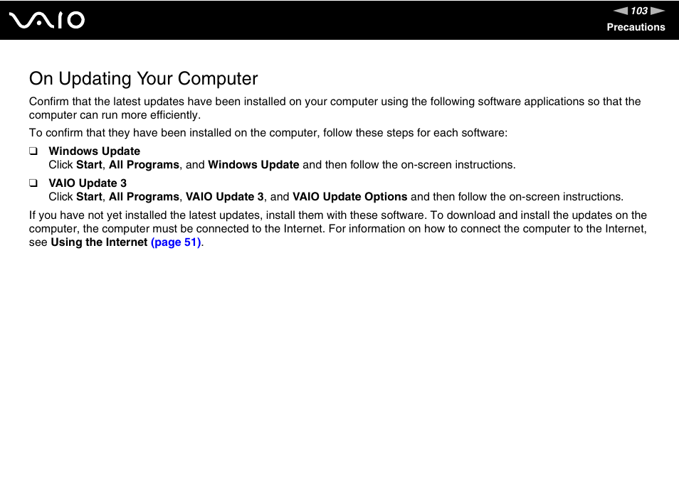 On updating your computer | Sony VGN-N300 User Manual | Page 103 / 154